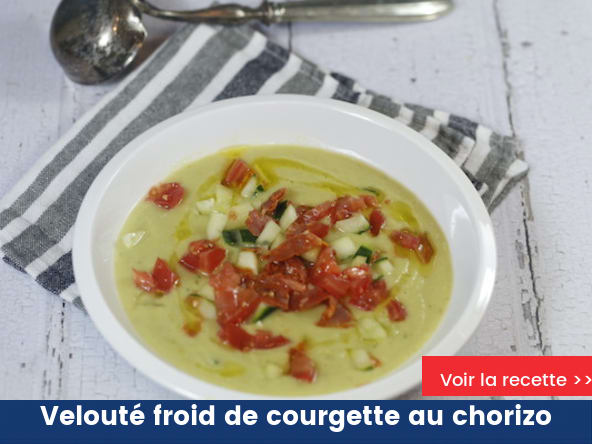 Velouté froid de courgette au chorizo